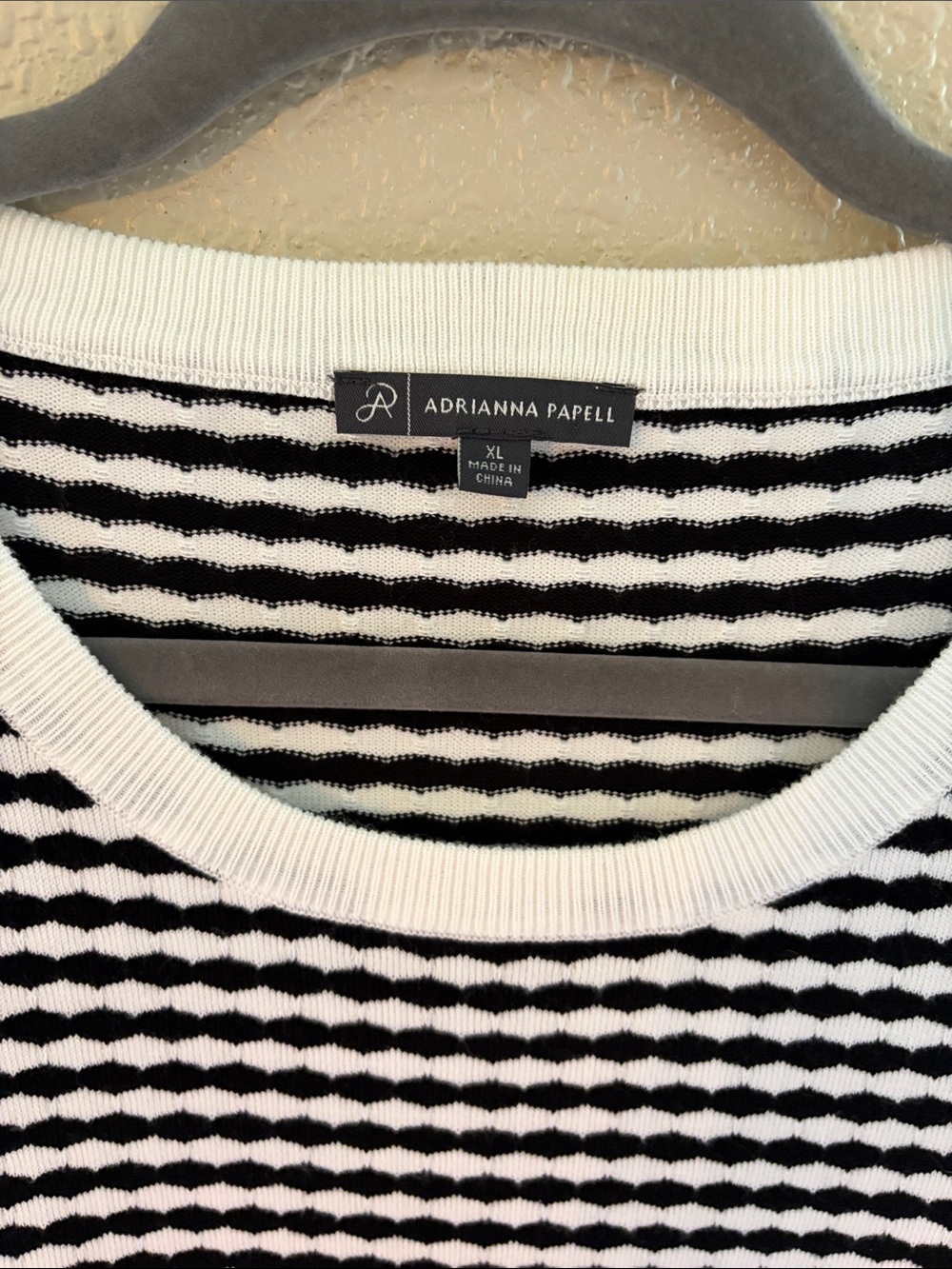Adrianna Papell Black and White Striped Short-Sleeve Knit Top - Picture 3 of 11